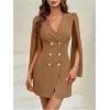 image:imageFloerns Womens V Neck Double Breasted Cape Blazer Split Sleeve Elegant Blazer DressKhaki