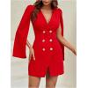 image:imageFloerns Womens V Neck Double Breasted Cape Blazer Split Sleeve Elegant Blazer DressRed