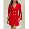 image:imageFloerns Womens V Neck Double Breasted Cape Blazer Split Sleeve Elegant Blazer DressRed