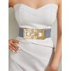 image:imageFloerns Womens Wide Elastic Belt Vintage Leopard Square Symmetrical Buckle BeltBlue
