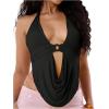 image:imageFloerns Womens Y2k Going Out Clubwear Halter Top Tie Backless Draped Cowl Deep V Neck Ring Top Cut Out Party Halter TopsBlack