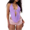 image:imageFloerns Womens Y2k Going Out Clubwear Halter Top Tie Backless Draped Cowl Deep V Neck Ring Top Cut Out Party Halter TopsLilac Purple