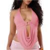 image:imageFloerns Womens Y2k Going Out Clubwear Halter Top Tie Backless Draped Cowl Deep V Neck Ring Top Cut Out Party Halter TopsPink