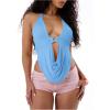 image:imageFloerns Womens Y2k Going Out Clubwear Halter Top Tie Backless Draped Cowl Deep V Neck Ring Top Cut Out Party Halter TopsSky Blue