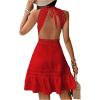 image:imageFloerns Womens Contrast Lace Sleeveless Halter Dress Backless Vacation A Line DressRed