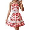 image:imageFloerns Womens Contrast Lace Sleeveless Halter Dress Backless Vacation A Line DressRed and White