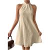 image:imageFloerns Womens Pearl Beaded Halter Twist Sleeveless Tie Back Dress A Line DressApricot Solid