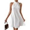 image:imageFloerns Womens Pearl Beaded Halter Twist Sleeveless Tie Back Dress A Line DressLight White