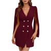 image:imageFloerns Womens V Neck Double Breasted Cape Blazer Split Sleeve Elegant Blazer DressBurgundy