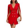 image:imageFloerns Womens V Neck Double Breasted Cape Blazer Split Sleeve Elegant Blazer DressRed
