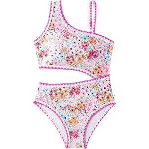 image:imageFloerns Girls One Piece Swimsuits Floral Asymmetrical Neck Cut Out Monokini SwimwearLight Pink