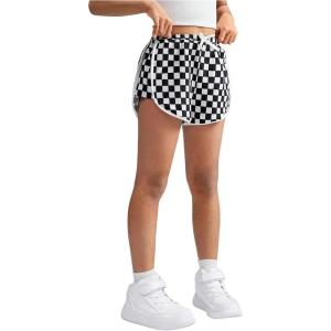 image:imageFloerns Girls Plaid Print Track Shorts High Waisted Straight Leg Casual ShortsBlack and White