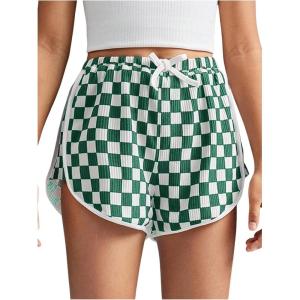 image:imageFloerns Girls Plaid Print Track Shorts High Waisted Straight Leg Casual ShortsGreen
