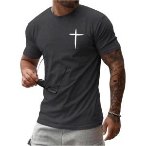 image:imageFloerns Mens Cross Print Short Sleeve T Shirt Crewneck Tee ShirtsAqua Grey