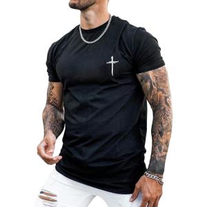 image:imageFloerns Mens Cross Print Short Sleeve T Shirt Crewneck Tee ShirtsBlack