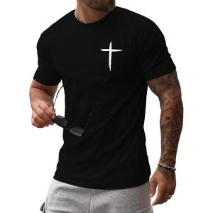 image:imageFloerns Mens Cross Print Short Sleeve T Shirt Crewneck Tee ShirtsBlack Dull