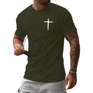 image:imageFloerns Mens Cross Print Short Sleeve T Shirt Crewneck Tee ShirtsDark Green