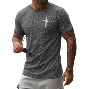 image:imageFloerns Mens Cross Print Short Sleeve T Shirt Crewneck Tee ShirtsDark Grey