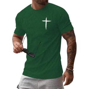 image:imageFloerns Mens Cross Print Short Sleeve T Shirt Crewneck Tee ShirtsForest Green