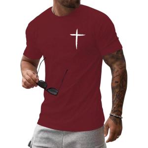 image:imageFloerns Mens Cross Print Short Sleeve T Shirt Crewneck Tee ShirtsHot Red