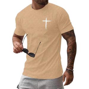 image:imageFloerns Mens Cross Print Short Sleeve T Shirt Crewneck Tee ShirtsMocha Brown