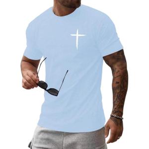 image:imageFloerns Mens Cross Print Short Sleeve T Shirt Crewneck Tee ShirtsPale Blue