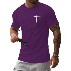 image:imageFloerns Mens Cross Print Short Sleeve T Shirt Crewneck Tee ShirtsPurple