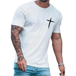 image:imageFloerns Mens Cross Print Short Sleeve T Shirt Crewneck Tee ShirtsWhite
