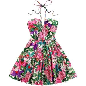 image:imageFloerns Womens Floral Sleeveless Halter Dress Milkmaid Flare Hem Boho Mini DressPink Multi