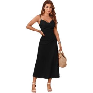 image:imageFloerns Womens Leopard Print Draped Collar Spaghetti Strap Cami Long DressBlack Ink