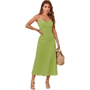 image:imageFloerns Womens Leopard Print Draped Collar Spaghetti Strap Cami Long DressGreen