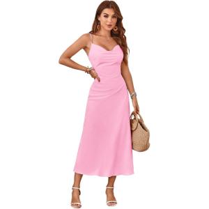 image:imageFloerns Womens Leopard Print Draped Collar Spaghetti Strap Cami Long DressLight Pink