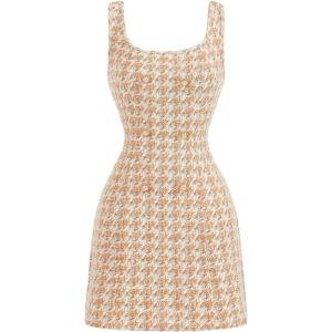 image:imageFloerns Womens Plaid Tweed Dress Sleeveless Square Neck Elegant Work Mini DressGinger