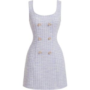 image:imageFloerns Womens Plaid Tweed Dress Sleeveless Square Neck Elegant Work Mini DressLilac Purple