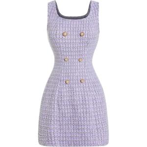 image:imageFloerns Womens Plaid Tweed Dress Sleeveless Square Neck Elegant Work Mini DressPale Purple