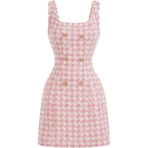 image:imageFloerns Womens Plaid Tweed Dress Sleeveless Square Neck Elegant Work Mini DressSoft Pink