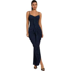 image:imageFloerns Womens Ruffle Ruched Cami Dress Draped Split Elegant Bodycon Maxi DressesDark Blue