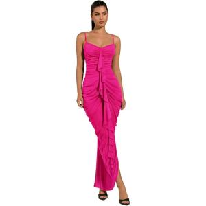 image:imageFloerns Womens Ruffle Ruched Cami Dress Draped Split Elegant Bodycon Maxi DressesHot Pink