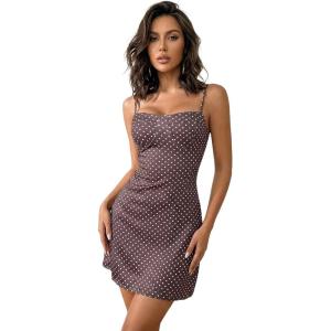 image:imageFloerns Womens Summer Floral Cherry Print A Line Short Cami DressBrown