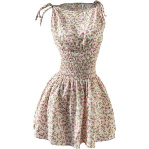 image:imageFloerns Womens Tie Shoulder A Line Gingham Dress Boat Neck Mini Checkered Elegant DressesPink Multi