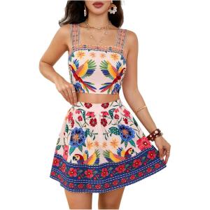 image:imageFloerns Womens Two Piece Outfit Tropical Crop Cami Top and Summer Skirts SetBlue and Pink