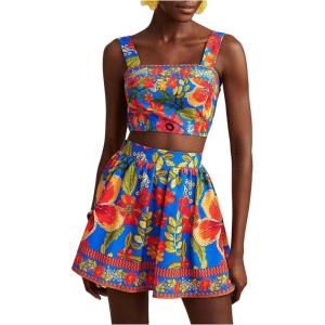 image:imageFloerns Womens Two Piece Outfit Tropical Crop Cami Top and Summer Skirts SetLake Blue