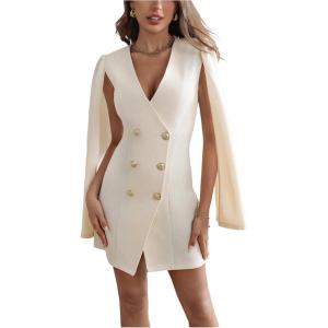image:imageFloerns Womens V Neck Double Breasted Cape Blazer Split Sleeve Elegant Blazer DressApricot