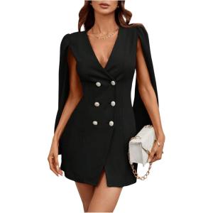 image:imageFloerns Womens V Neck Double Breasted Cape Blazer Split Sleeve Elegant Blazer DressBlack
