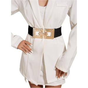image:imageFloerns Womens Wide Elastic Belt Vintage Leopard Square Symmetrical Buckle BeltBlack