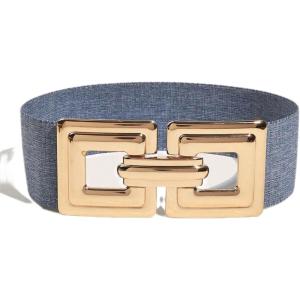 image:imageFloerns Womens Wide Elastic Belt Vintage Leopard Square Symmetrical Buckle BeltBlue