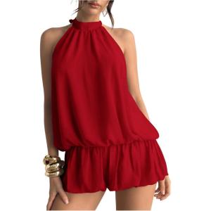 image:imageFloerns Womens Y2k Summer Halter Dress Tie Open Back Sleeveless Ruffle Hem Bubble Going Out Mini DressesRed
