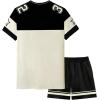 image:imageFloerns Mens 2 Piece Outfit Y2k Number Jersey V Neck Drop Shoulder Shirts amp Streetwear Shorts SetBlack Beige Multi