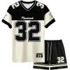 image:imageFloerns Mens 2 Piece Outfit Y2k Number Jersey V Neck Drop Shoulder Shirts amp Streetwear Shorts SetBlack Beige Multi