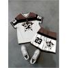 image:imageFloerns Mens 2 Piece Outfit Y2k Number Jersey V Neck Drop Shoulder Shirts amp Streetwear Shorts SetBlack and Brown